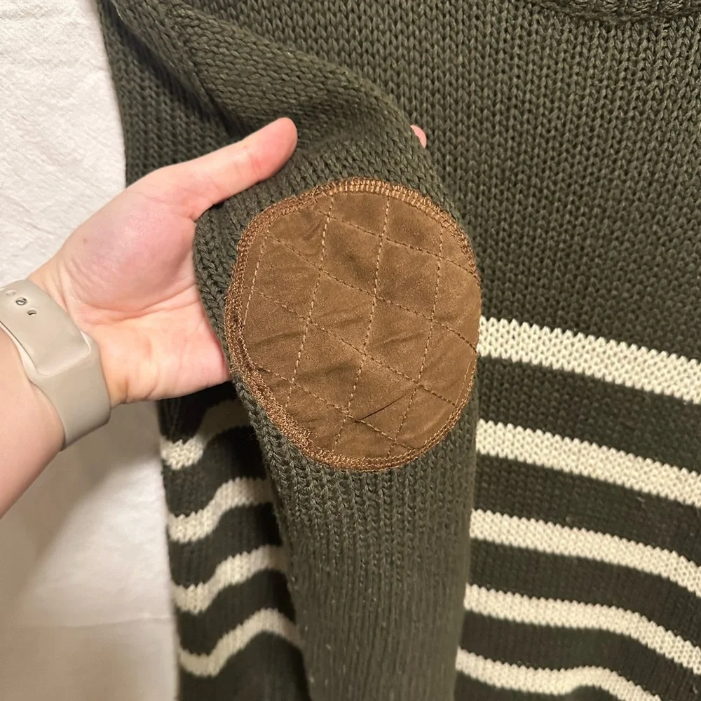 Alya Oversized Striped Crewneck Sweater with Elbow Patches Size M